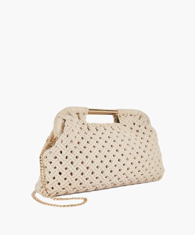 Dune London Elsabeth - Cream Raffia Bag With Gold Handles