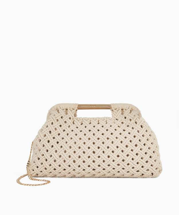 dune london Elsabeth - Cream Raffia Bag With Gold Handles