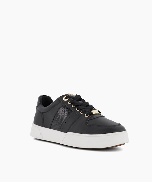 Dune London Elysium - Black Reptile-Effect-Panel Leather Trainers