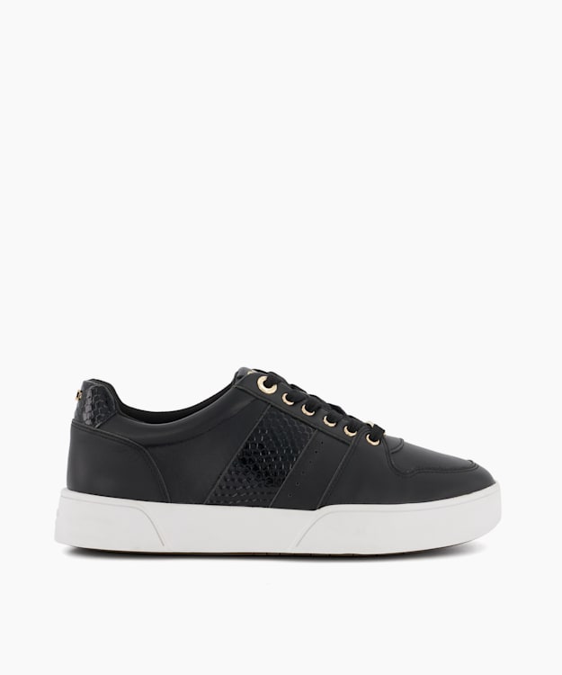 dune london Elysium - Black Reptile-Effect-Panel Leather Trainers