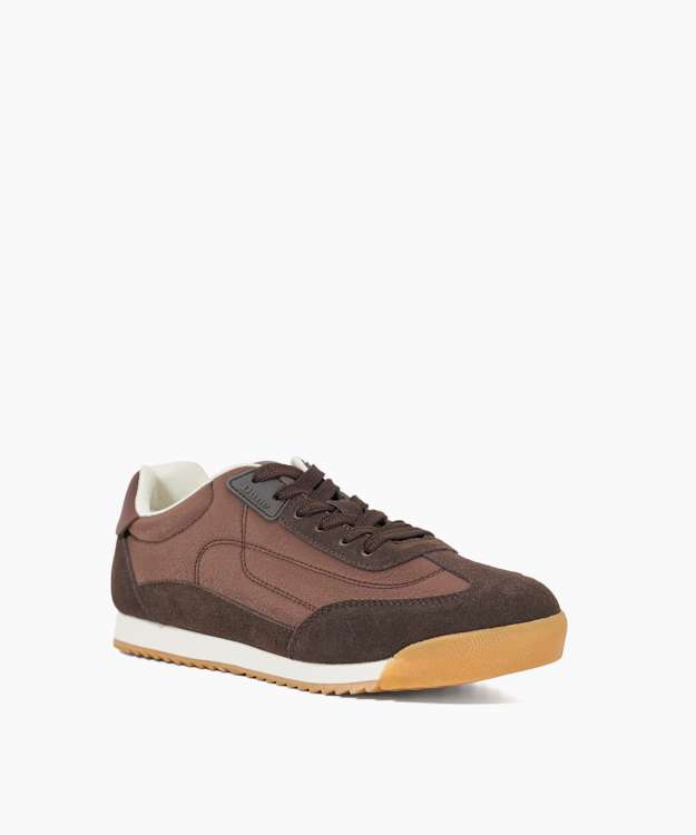 Dune London Emanie - Brown Suede Round Toe Lace Up Trainers