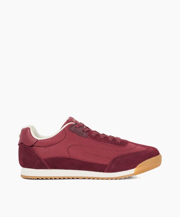 dune london Emanie - Burgundy Suede Round Toe Lace Up Trainers