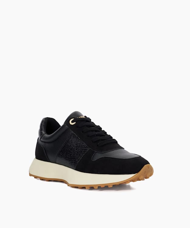Dune London Embossing - Black Gold Detail Lace-Up Runner