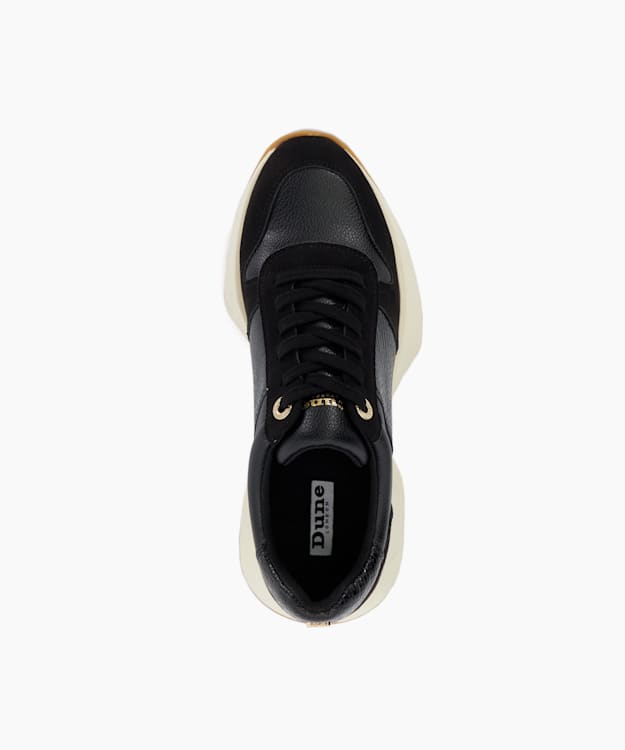 Dune London Embossing - Black Gold Detail Lace-Up Runner