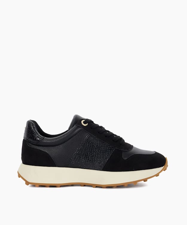 dune london Embossing - Black Gold Detail Lace-Up Runner