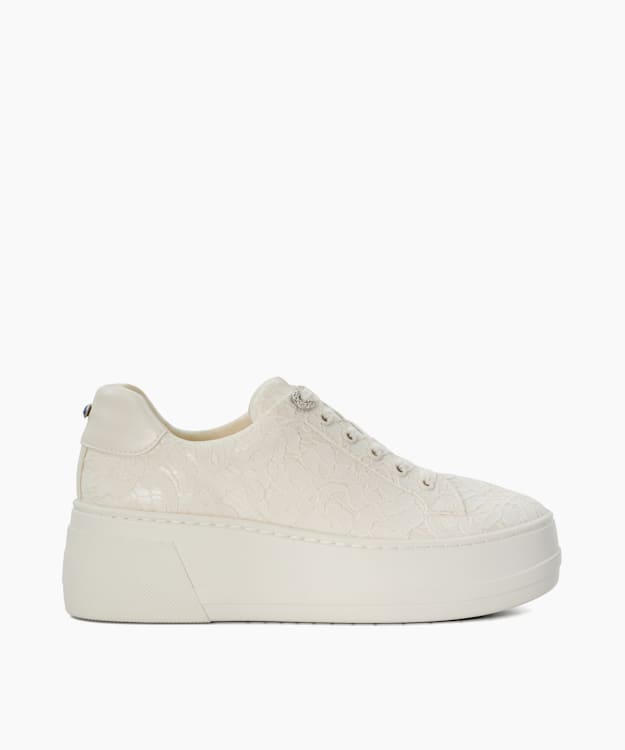 dune london Embraced - Ivory Lace Detail Platform Trainer