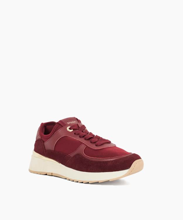 Dune London Emi - Burgundy Suede Wedge Heel Lace Up Trainers