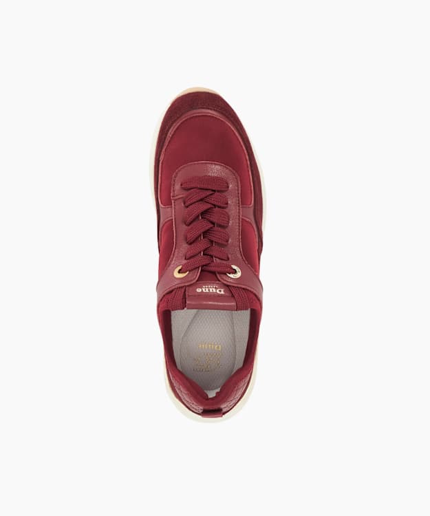 Dune London Emi - Burgundy Suede Wedge Heel Lace Up Trainers
