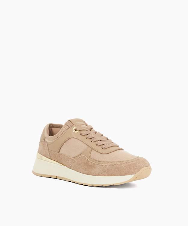 Dune London Emi - Taupe Suede Wedge Heel Lace Up Trainers
