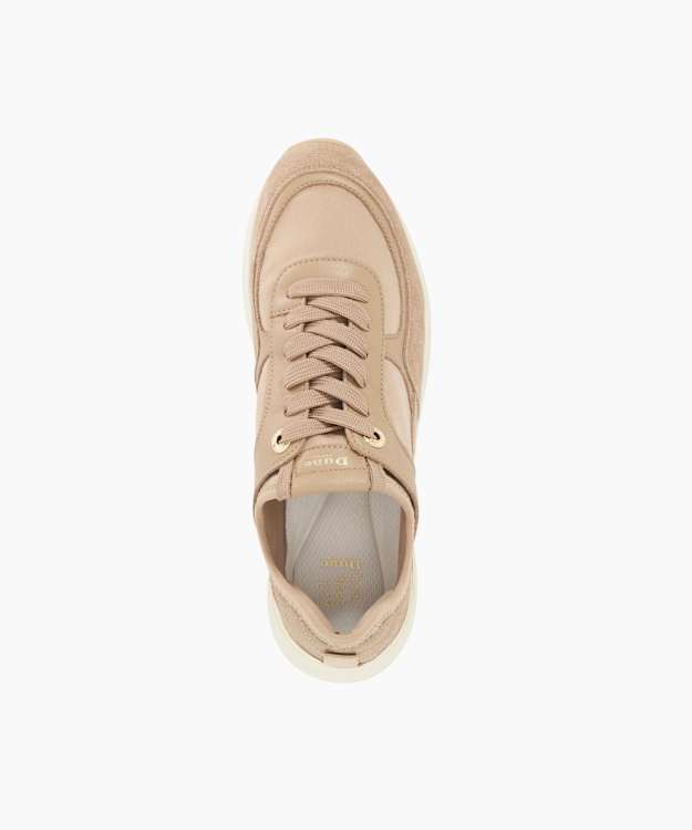 Dune London Emi - Taupe Suede Wedge Heel Lace Up Trainers