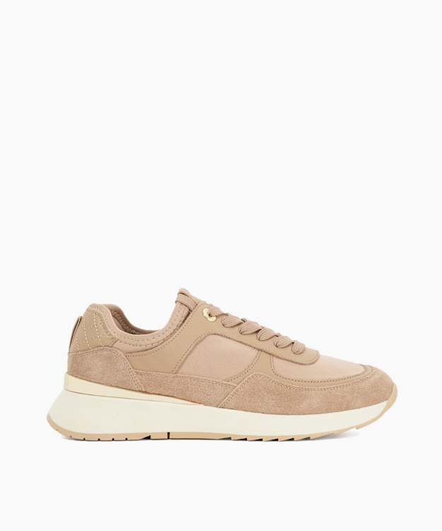 dune london Emi - Taupe Suede Wedge Heel Lace Up Trainers