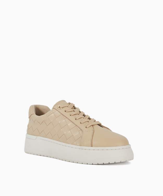 Dune London Emmee - Beige Leather Woven Cupsole Trainers