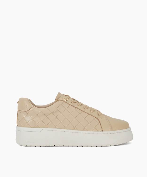 dune london Emmee - Beige Leather Woven Cupsole Trainers