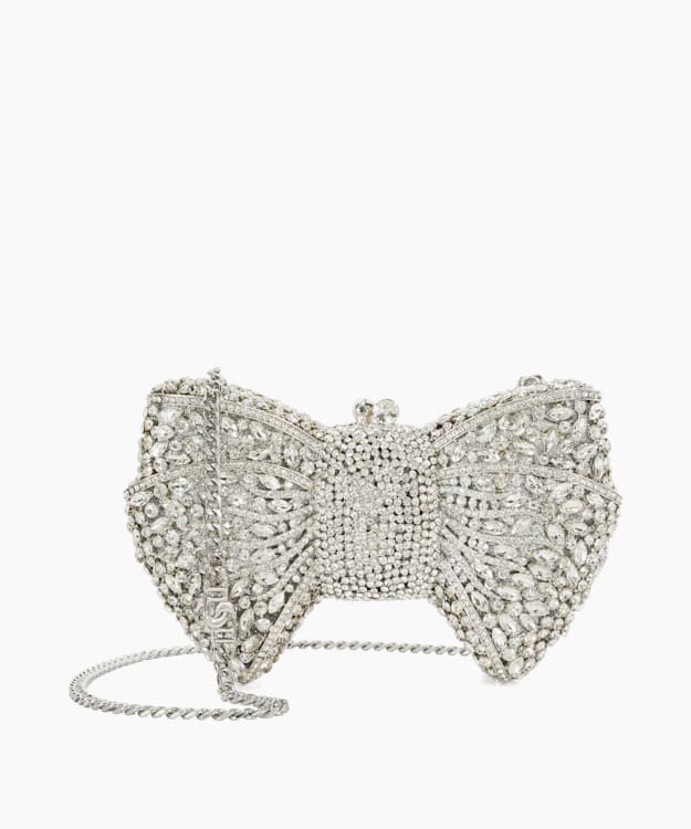 dune london Enchant - Silver Embellished Bow Clutch Bag