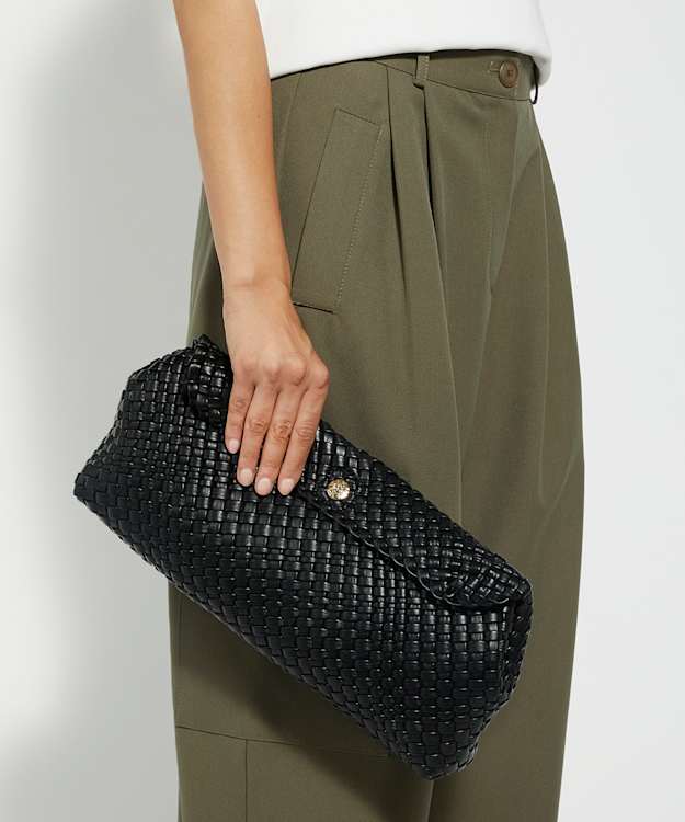Dune London Encourage - Black Woven Clutch With Cross Body Strap