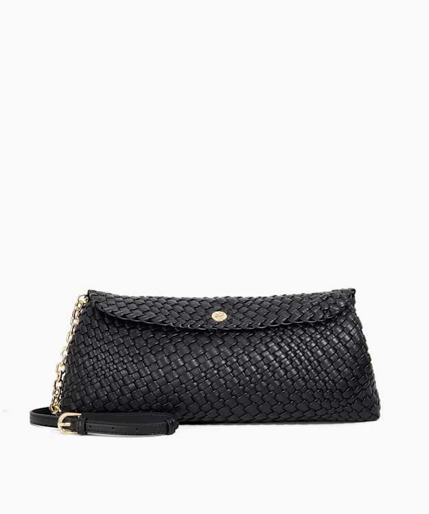 dune london Encourage - Black Woven Clutch With Cross Body Strap