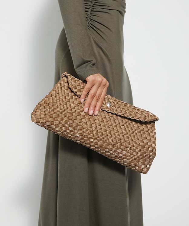 Dune London Encourage - Bronze Woven Clutch With Cross Body Strap