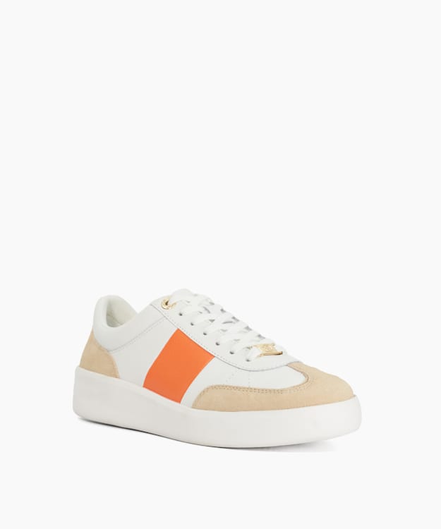 Dune London Enticing - Orange Round Toe Lace Up Trainers
