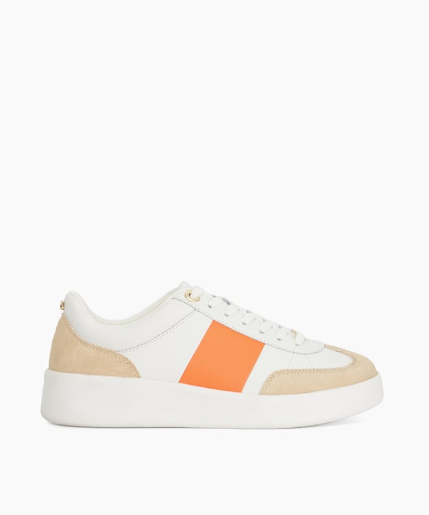 dune london Enticing - Orange Round Toe Lace Up Trainers