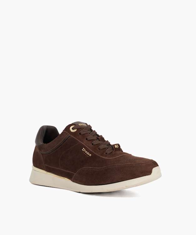 Dune London Entitle - Brown Brown Leather Lace Up Runner Trainers