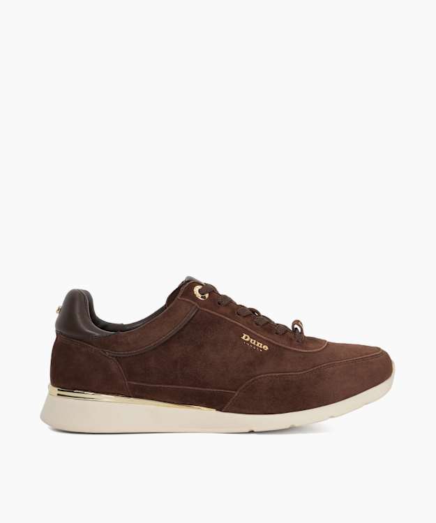 dune london Entitle - Brown Brown Leather Lace Up Runner Trainers