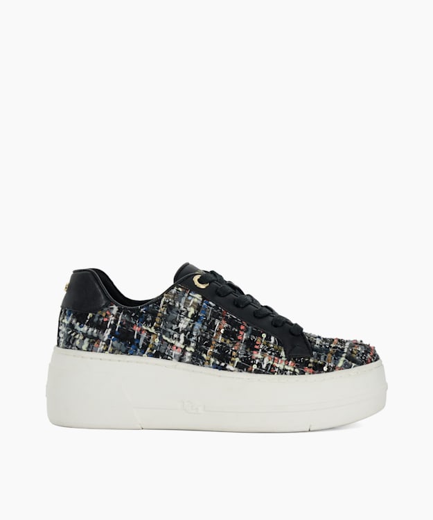 dune london Episode - Black Lace Up Flatform Trainers