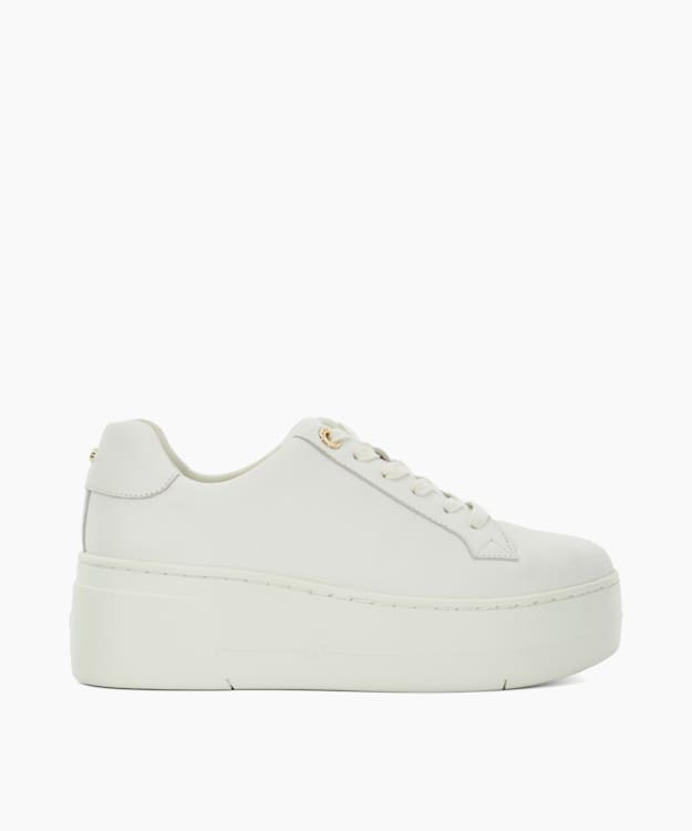 dune london Episode - White Lace Up Flatform Trainers