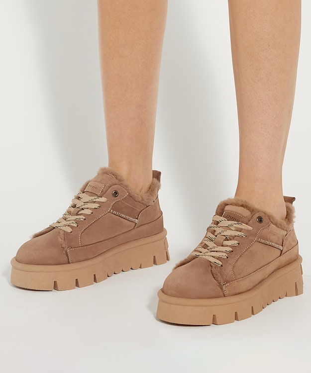 Dune London Estha - Tan Chunky Cleated Sole Lace Up Shoes