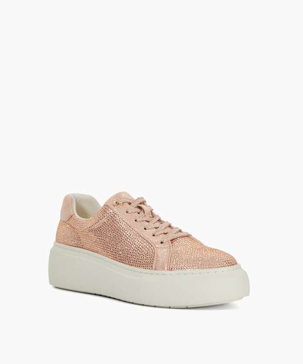 Dune London Estrids - Rose Gold Lace-Up Branded Chunky Cupsole Trainers