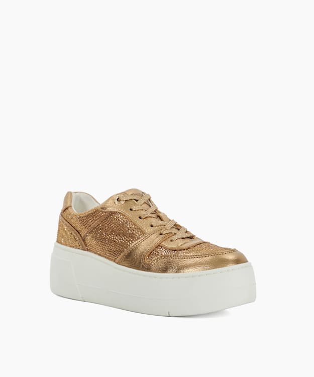Dune London Evangelyn - Bronze Lace Up Chunky Flatform Trainers