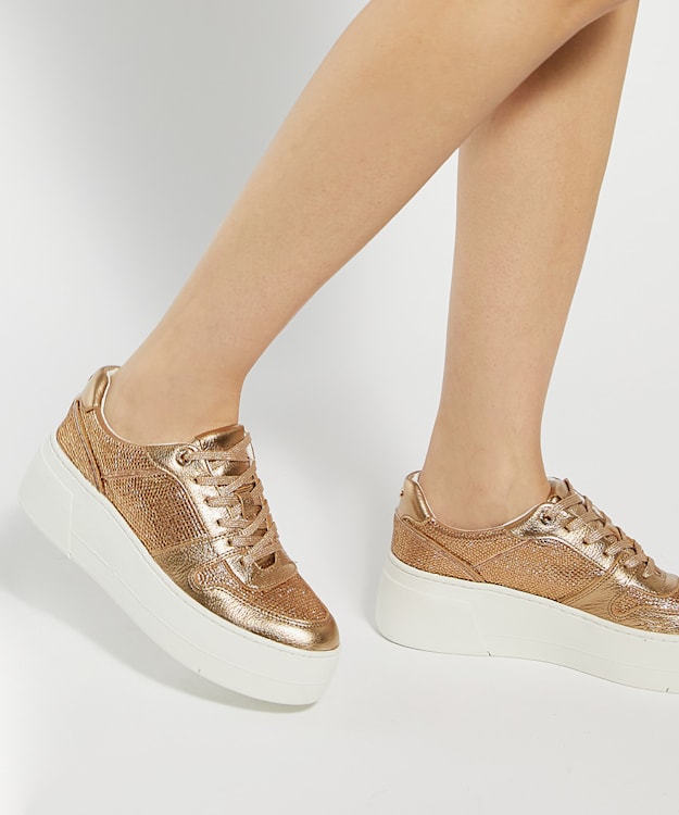 Dune London Evangelyn - Bronze Lace Up Chunky Flatform Trainers