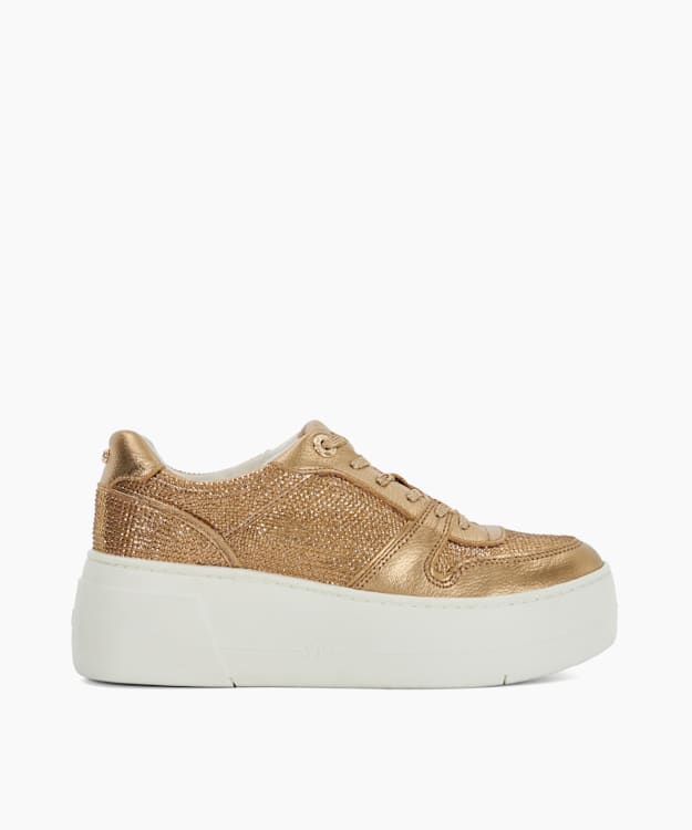 dune london Evangelyn - Bronze Lace Up Chunky Flatform Trainers
