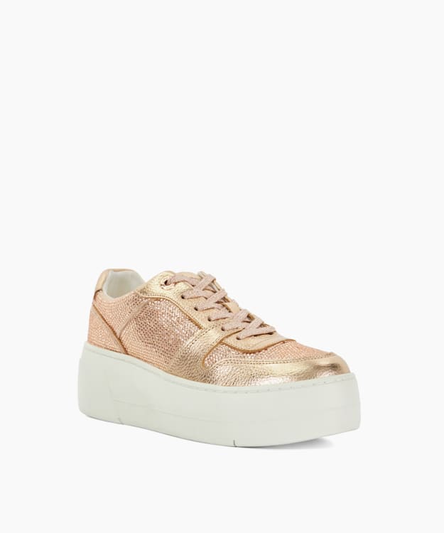 Dune London Evangelyn - Rose Gold Lace Up Chunky Flatform Trainers