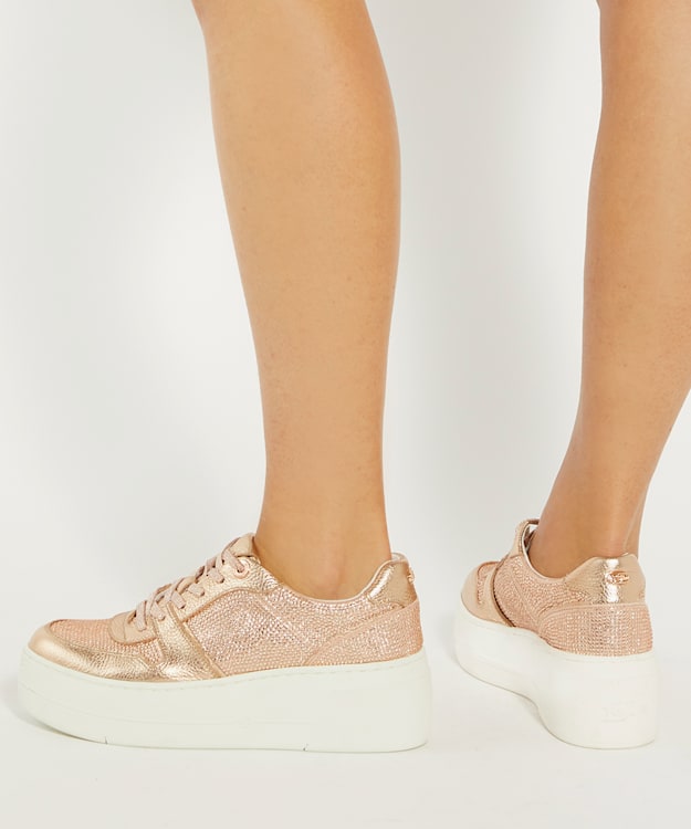 Dune London Evangelyn - Rose Gold Lace Up Chunky Flatform Trainers