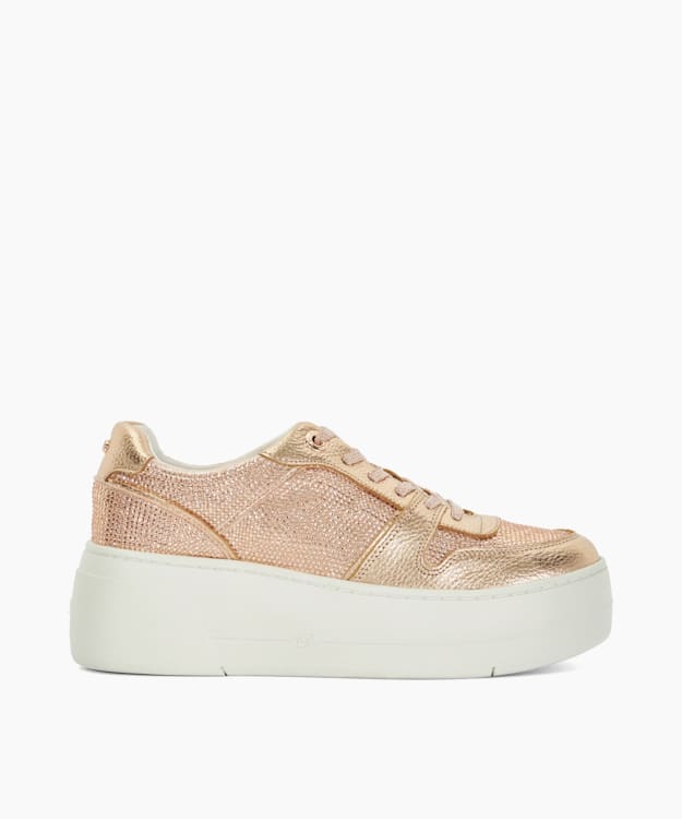 dune london Evangelyn - Rose Gold Lace Up Chunky Flatform Trainers