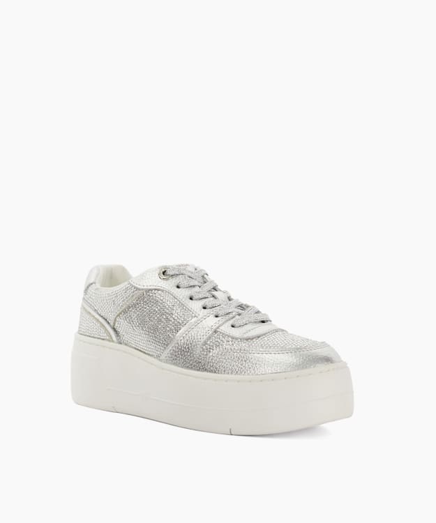 Dune London Evangelyn - Silver Lace Up Chunky Flatform Trainers