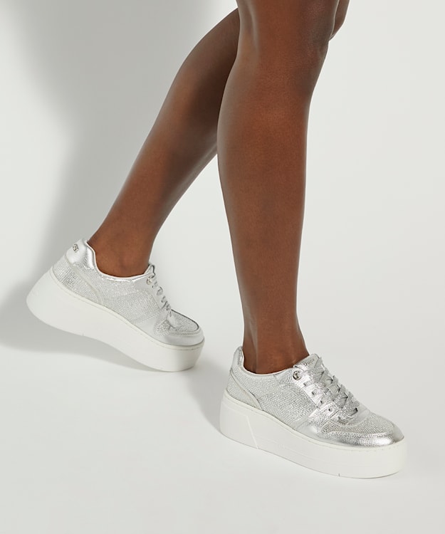 Dune London Evangelyn - Silver Lace Up Chunky Flatform Trainers