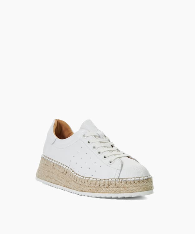 Dune London Explainedd - White Leather Wedge Lace-Up Trainers