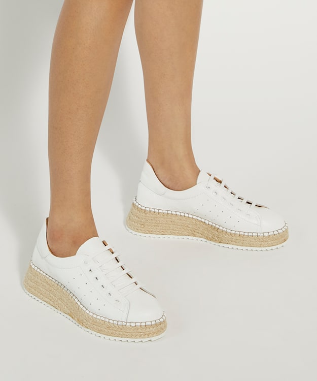 Dune London Explainedd - White Leather Wedge Lace-Up Trainers