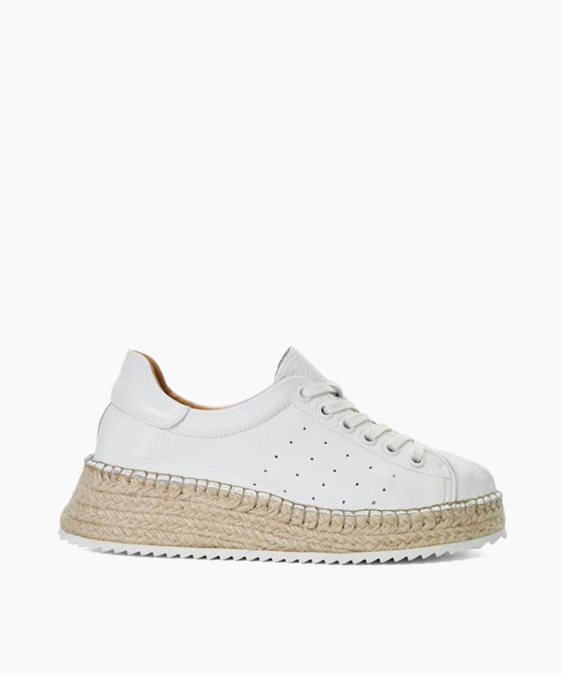 dune london Explainedd - White Leather Wedge Lace-Up Trainers