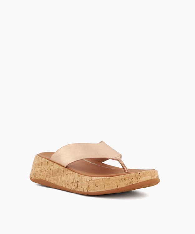 Dune London F-Mode Flatform - Rose Gold Leather Toe-Post Flatform Sandals