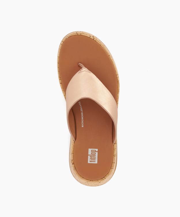 Dune London F-Mode Flatform - Rose Gold Leather Toe-Post Flatform Sandals
