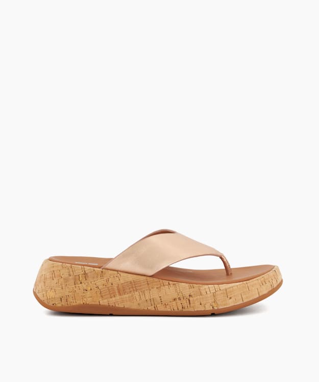 dune london F-Mode Flatform - Rose Gold Leather Toe-Post Flatform Sandals