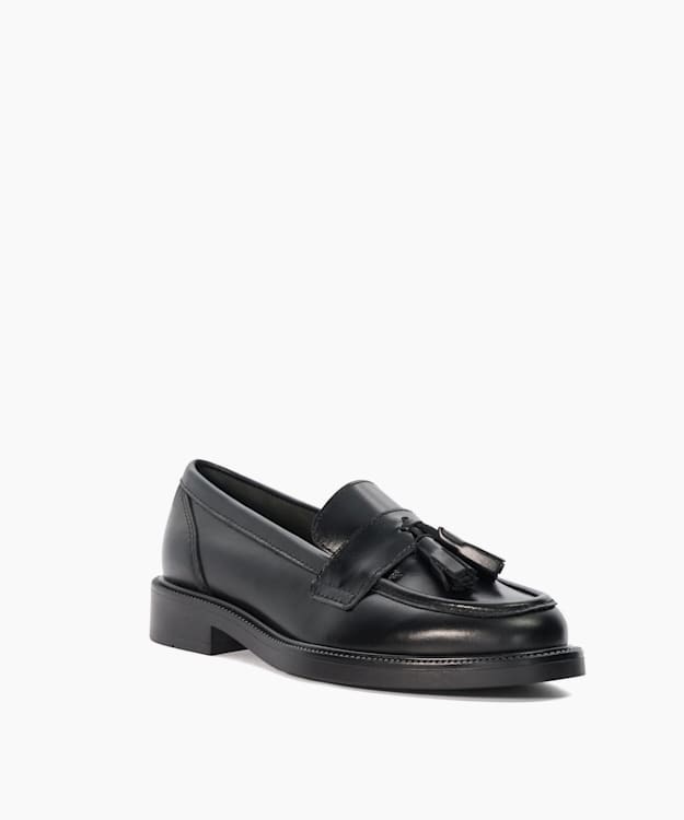 Dune London Garda - Black Wide Fit Leather Tassel Loafers