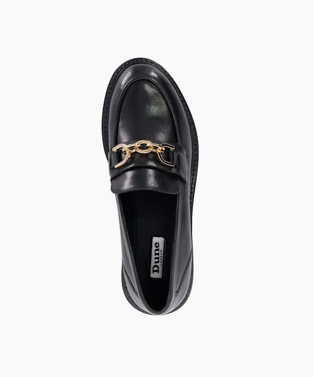 Dune London Gemmas - Black Leather Chain Trim Chunky Loafers