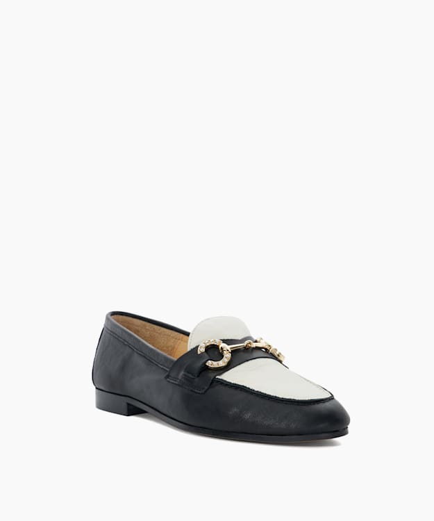 Dune London Gemstone - Black Diamante Snaffle Trim Leather Loafers