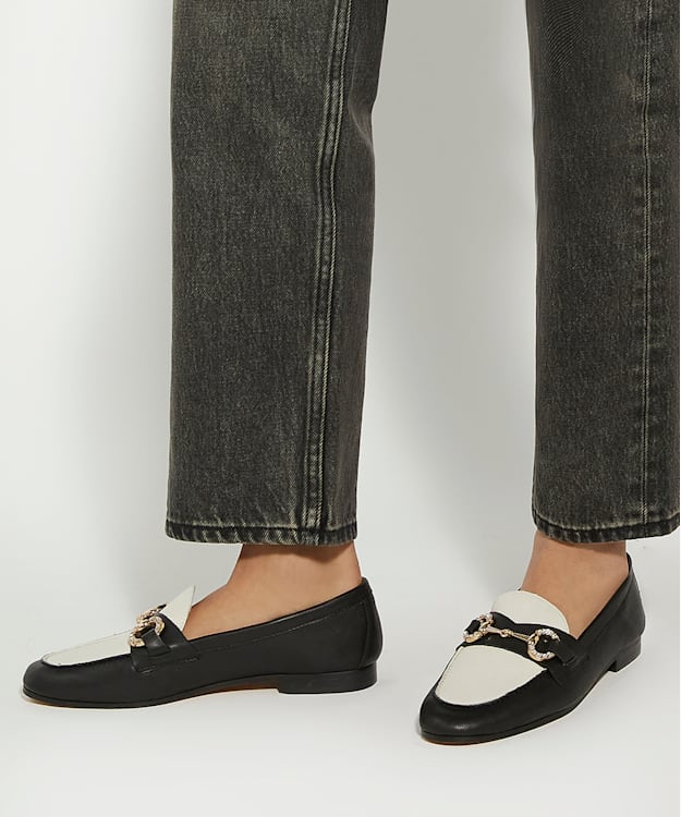 Dune London Gemstone - Black Diamante Snaffle Trim Leather Loafers