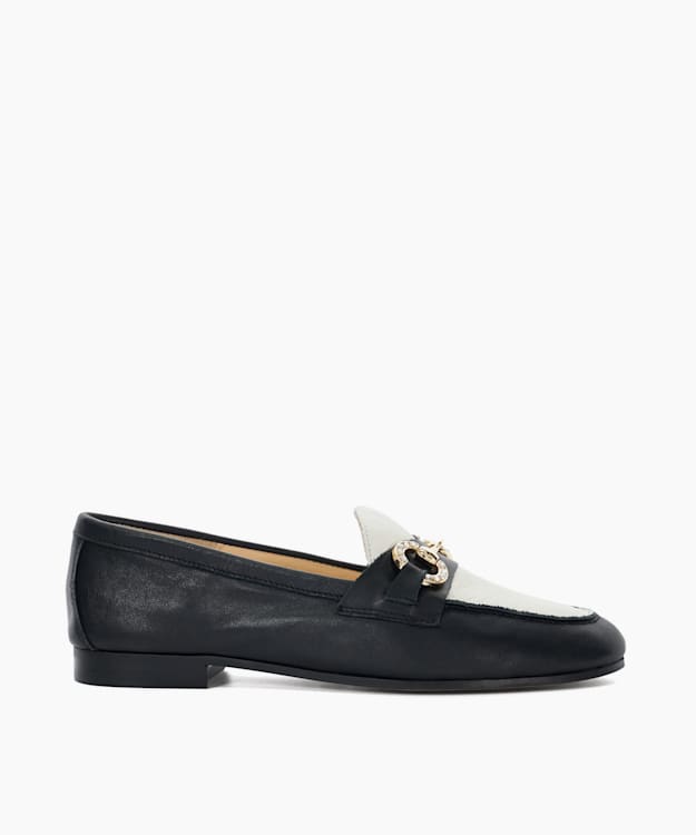 dune london Gemstone - Black Diamante Snaffle Trim Leather Loafers