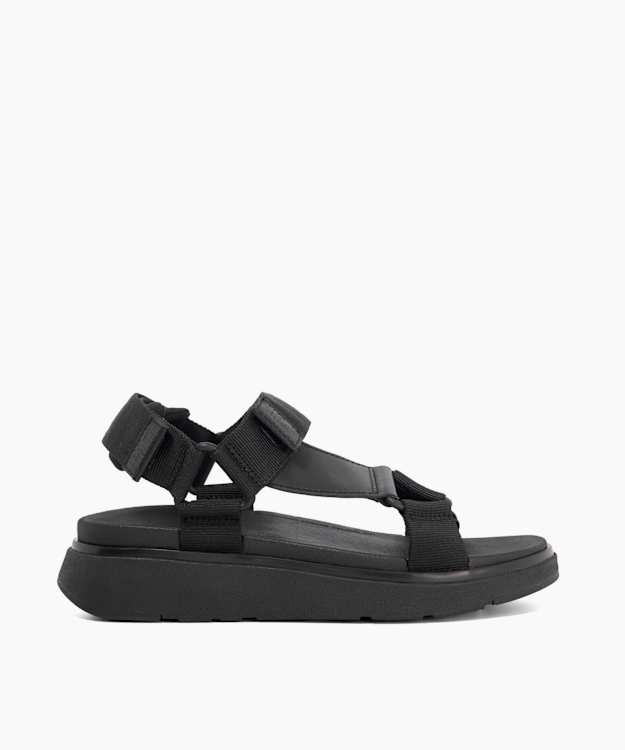 dune london Gen-Ff Adj. Web - Black Adjustable Webbing Back-strap Sandals