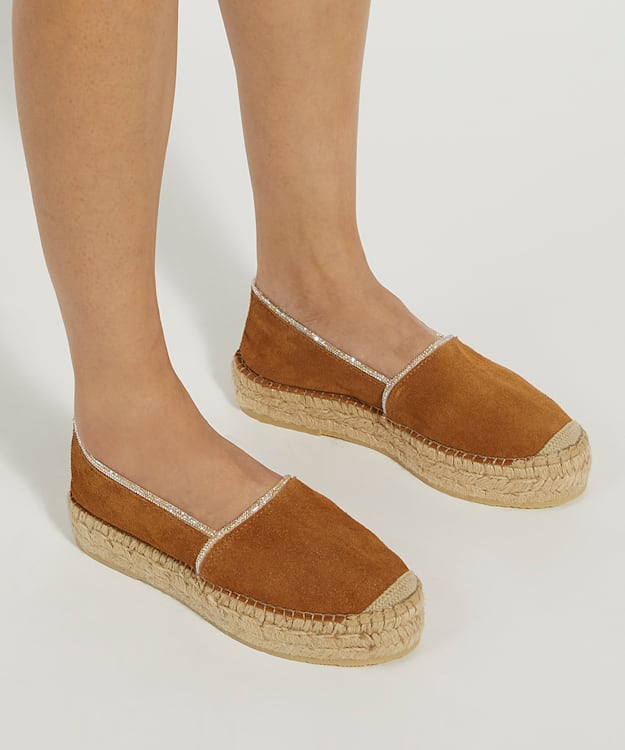 Dune London Genivee - Camel Embellished Suede Espadrilles
